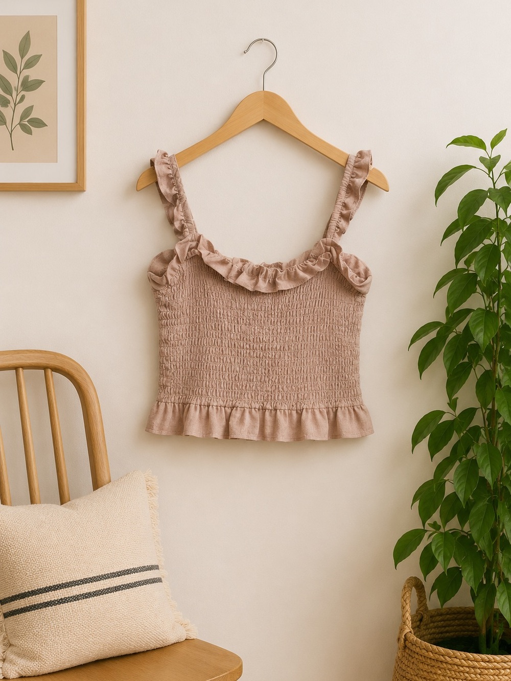 Aeropostale Linen Blend Pink Smocked‎ Crop Top Sz L Festival Rodeo Coquette Y2K